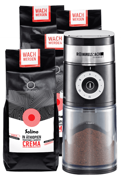 Abo: Solino Cafe Crema- ganze Bohnen + Kaffeemühle (Packshot)