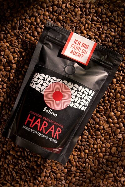 Harar Kaffee Imagebild Bohnen + Packung