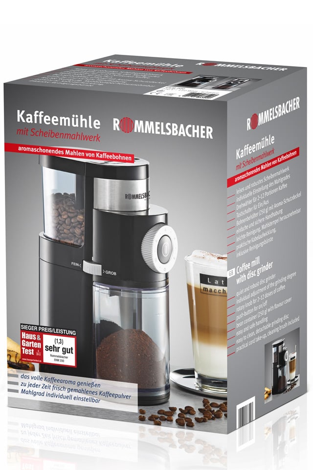 ROMMELSBACHER Kaffeemühle EKM 200 Mahlgrad aromaschonendes Scheibenmahlwerk 